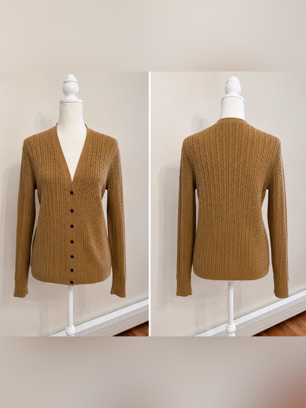 Ralph Lauren Cable Knit Cardigan Sweater Women’s Size L Camel Brown Button Front - Picture 4 of 16